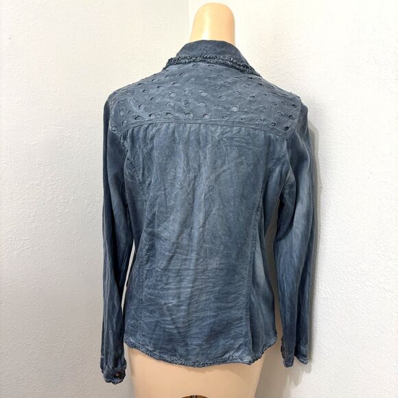 Parsley Sage Womens Lagenlook Button Up Top Small Artsy Distressed Grunge - Picture 2 of 8